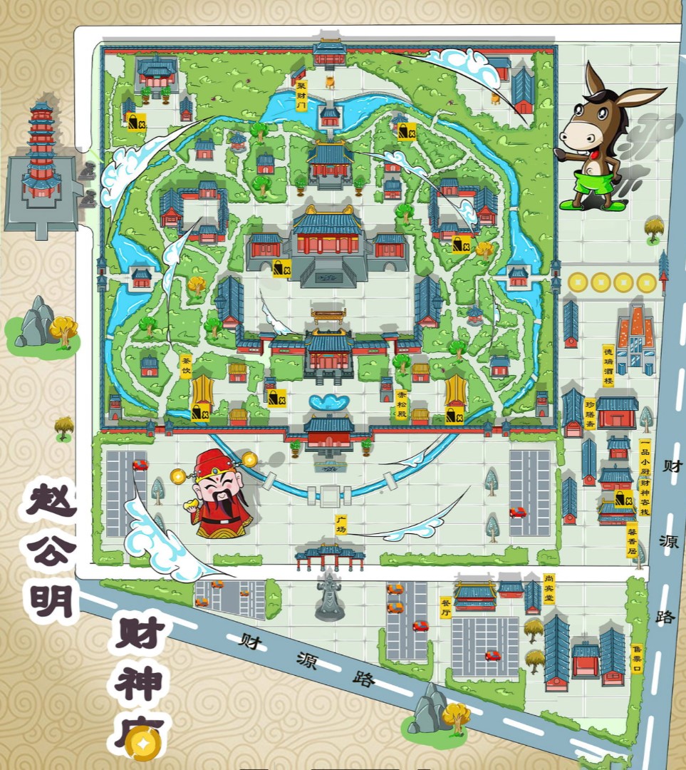 新津寺庙类手绘地图